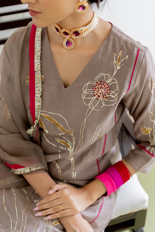Peach Net Anarkali Gown